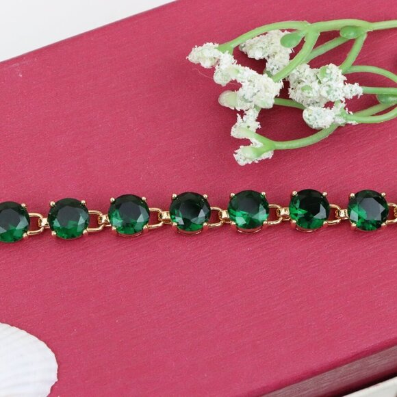 "Elegant Green Crystal Rose Gold Bracelet with Prong Setting, XPBL0807 - Picture 12 of 12